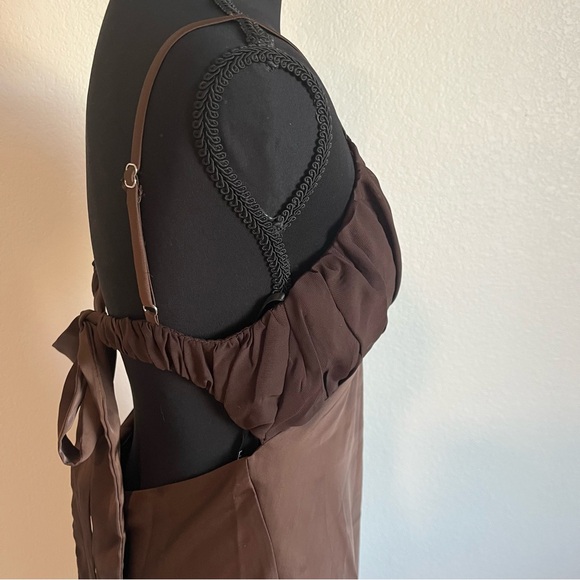 🆕Lulu's Jola Rich Chocolate Brown Satin Mini Dress Size M Tie back date night - Picture 6 of 13